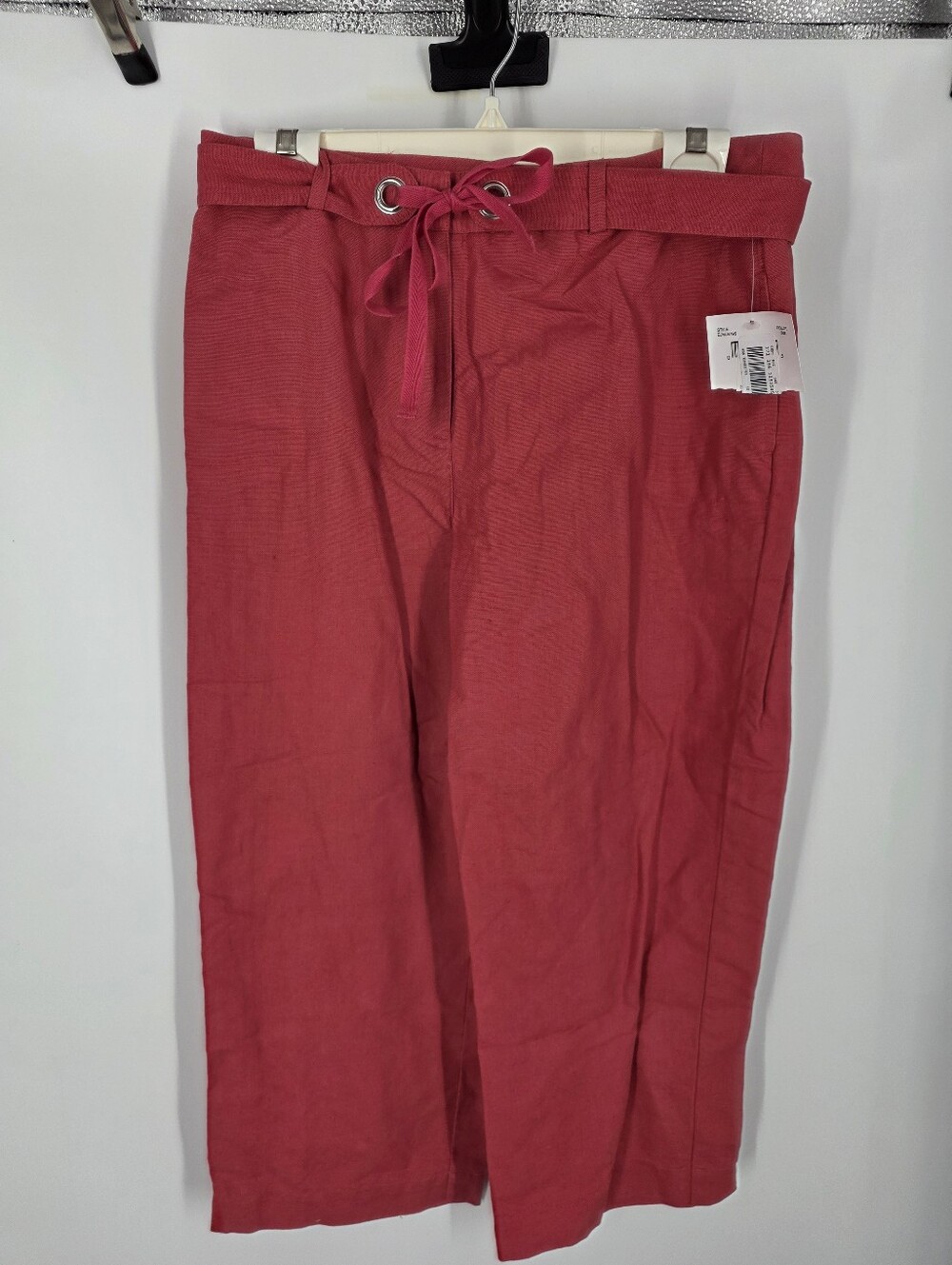 Emma James Liz Claiborne Red Linen Cotton Belted Cropped Pants Size 10